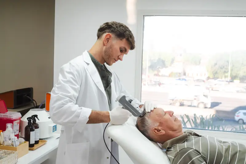 El Dr. Hener haciendo un tratamiento capilar a un paciente